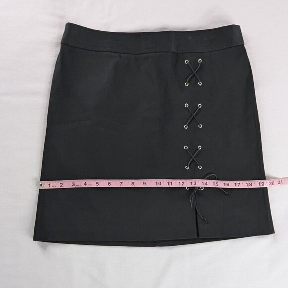 VTG Cache Black Front Slit Lace Up Mini Skirt Whimsygoth NEW - Picture 4 of 7